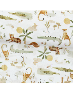 Cotton poplin fabric - Sarafou white and camel