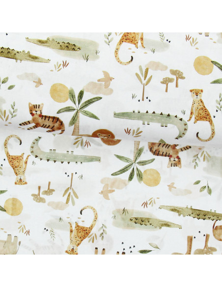 Cotton poplin fabric - Sarafou white and camel