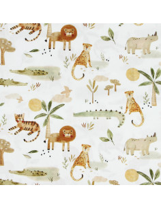Cotton poplin fabric - Sarafou white and camel 2