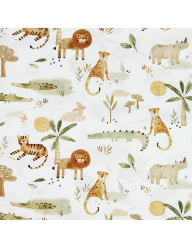 Cotton poplin fabric - White and camel Sarafou