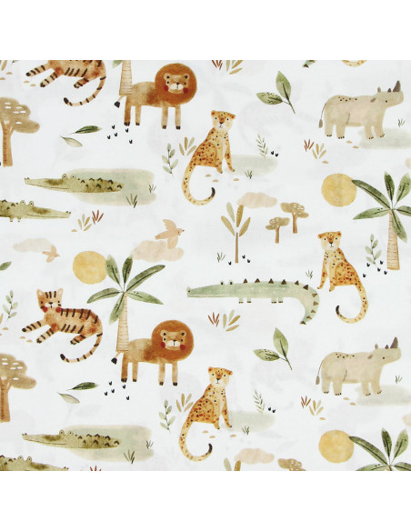 Cotton poplin fabric - White and camel Sarafou