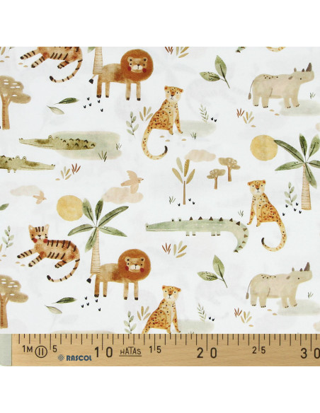 Cotton poplin fabric - White and camel Sarafou