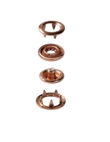 Box of 10 copper jersey snap buttons with 10 mm tool