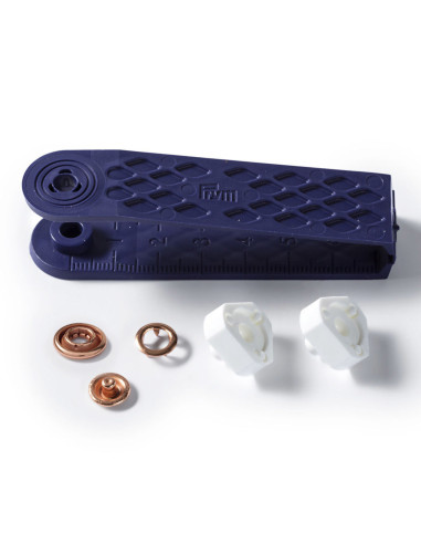 Box of 10 copper jersey snap buttons with 10 mm tool