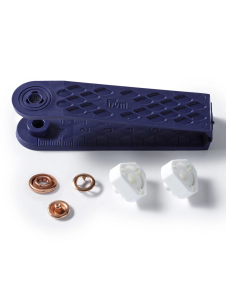 Box of 10 copper jersey snap buttons with 10 mm tool
