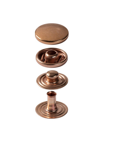 Box of 10 copper anorak snap buttons with 15 mm tool