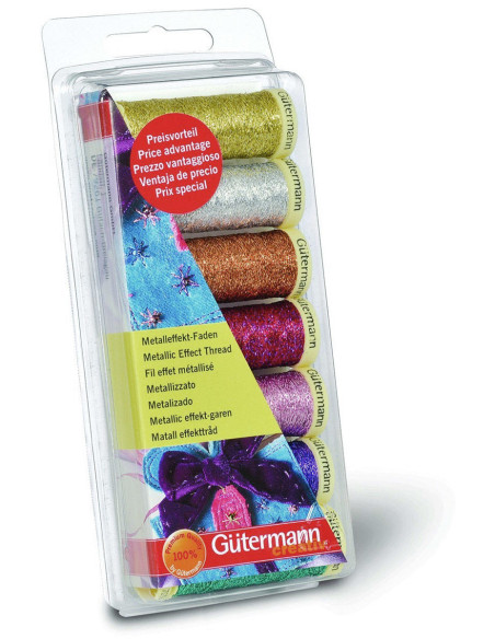 Set of 7 Gütermann metallic effect sewing threads