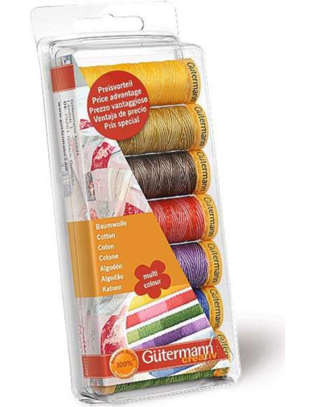Set of 7 multicolor cotton sewing threads