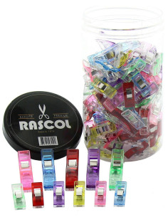 Jar of 100 multicolored fabric clips Rascol
