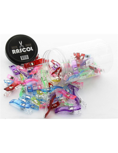 Jar of 100 multicolored fabric clips Rascol
