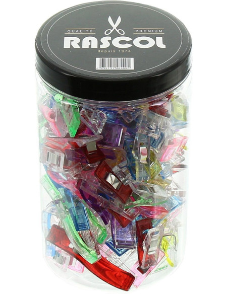 Jar of 100 multicolored fabric clips Rascol