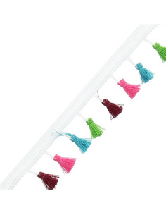 Multicolored pompom trim white