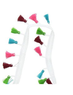 Multicolored pompom trim white 2