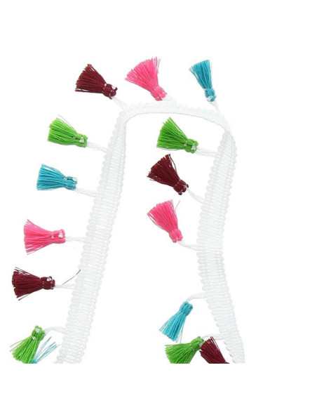 Multicolored pompom trim white