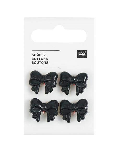 Card of 4 knot buttons - Black 18 x 15 mm
