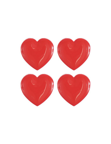 Carte de 4 boutons cœurs - Rouge 15 x 15 mm