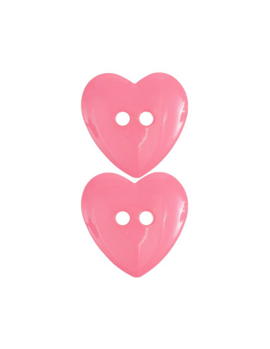 Card of 2 heart buttons - Pink 22 x 22 mm