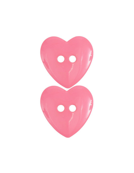 Card of 2 heart buttons - Pink 22 x 22 mm