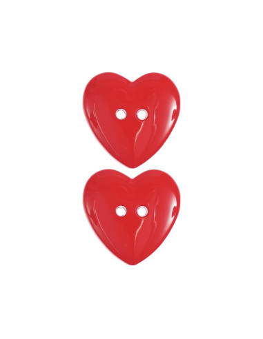 Card of 2 heart buttons - Red 22 x 22 mm