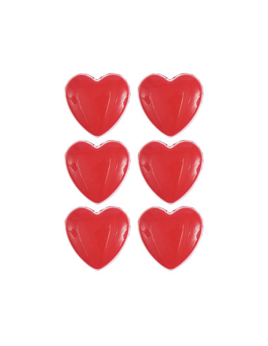 Card of 6 heart buttons - Red 11 x 11 mm