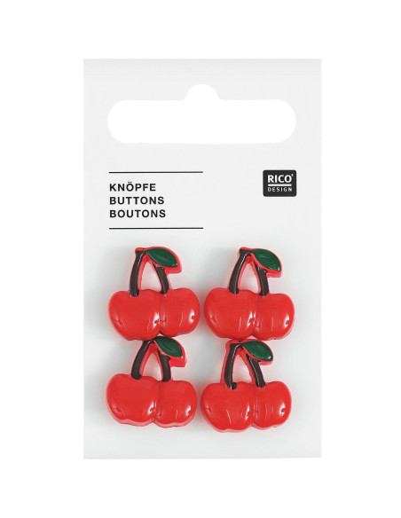 Card of 4 cherry buttons - Red 17 x 17 mm