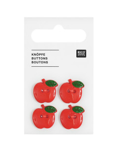 Card of 4 apple buttons - Red 15 x 16 mm