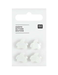 Card of 4 rabbit buttons - White 15 x 13 mm