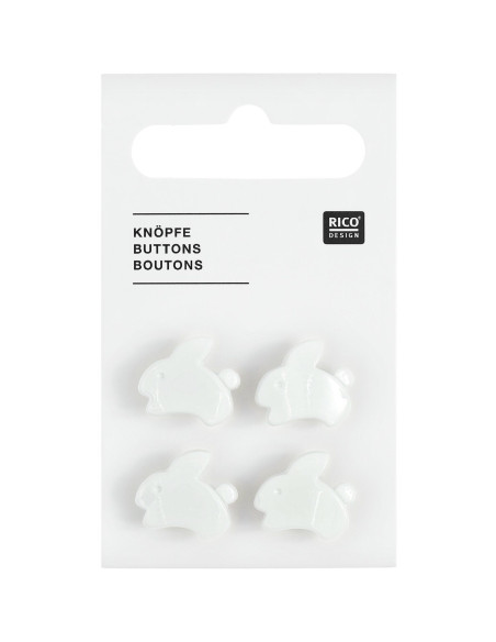 Card of 4 rabbit buttons - White 15 x 13 mm