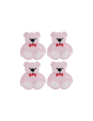 Card of 4 teddy bear buttons - Lilac 16 x 18 mm