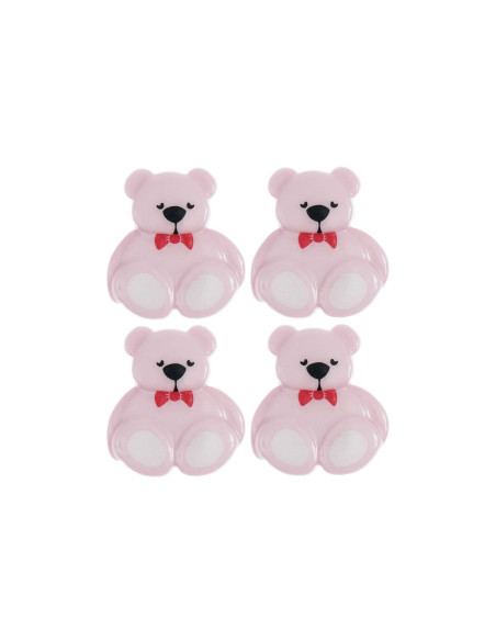 Card of 4 teddy bear buttons - Lilac 16 x 18 mm