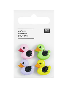 Set of 4 duck buttons - Multicolored 18 x 19 mm