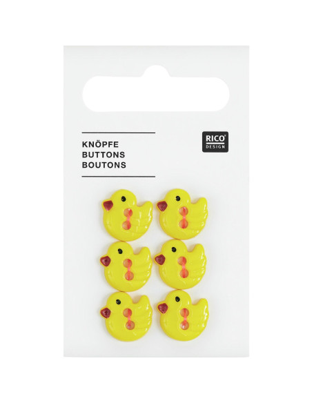 Set of 6 duck buttons - Yellow 13 x 12 mm