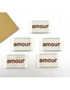 Set of 5 woven sew-on labels Love - Bronze 2