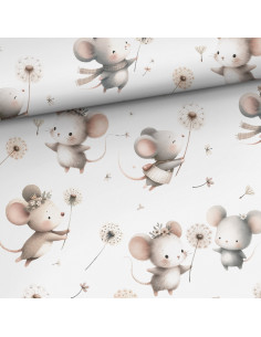 Premium cotton fabric - Mice and dandelions