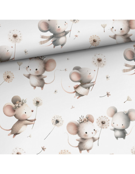 Premium cotton fabric - Mice and dandelions