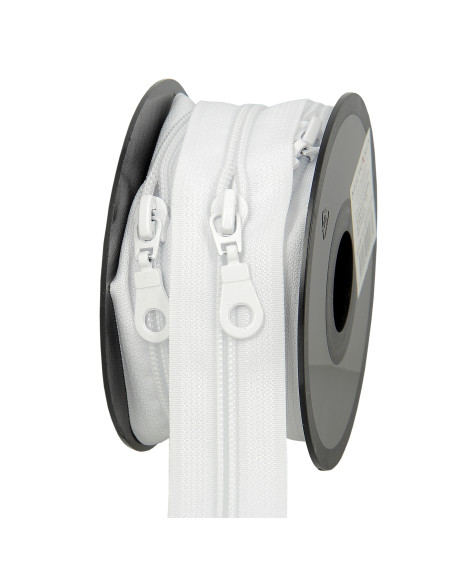 5-meter roll of 5 mm nylon zipper with sliders - White