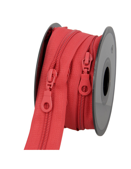 5-meter roll of 5 mm nylon zipper with sliders - Red