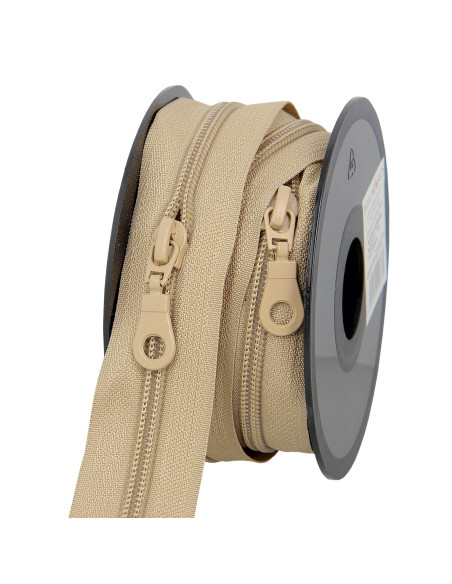 5-meter roll of 5 mm nylon zipper with sliders - Beige