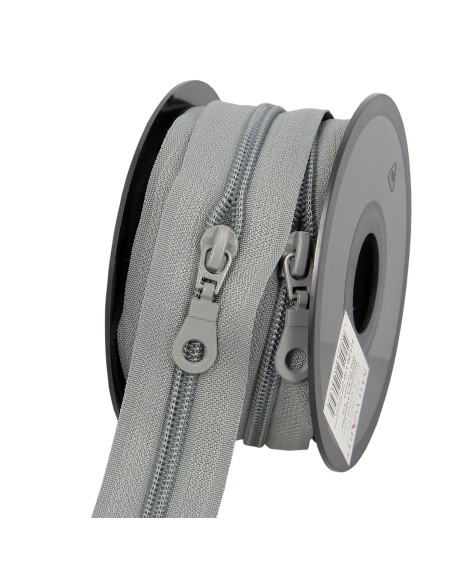 5-meter roll of 5 mm nylon zipper with sliders - Gray