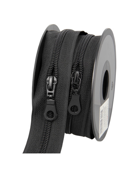 5-meter roll of 5 mm nylon zipper with sliders - Black