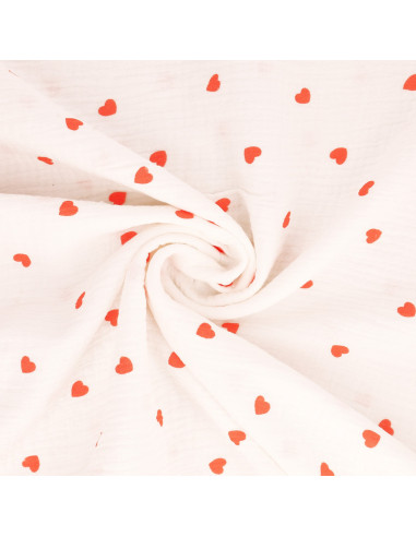 Double gauze cotton fabric - Small red heart