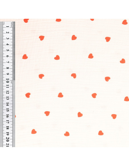 Double gauze cotton fabric - Small red heart