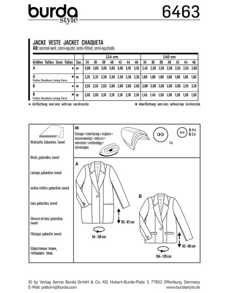 Jacket pattern - Burda 6463