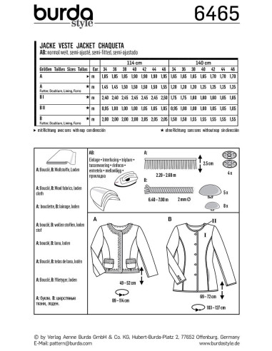 Jacket pattern - Burda 6465