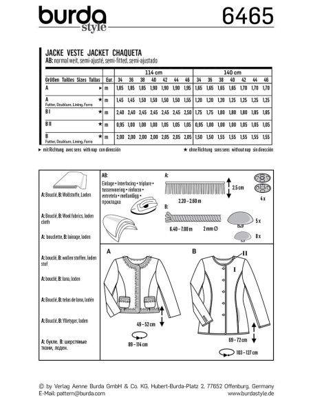 Jacket pattern - Burda 6465
