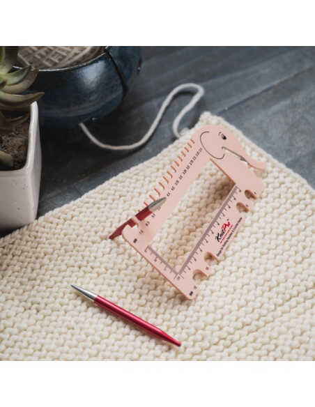 Multifunctional pink knitting gauge KnitPro
