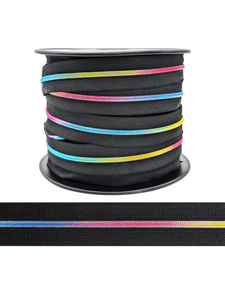 5 mm nylon zipper with lurex - Rainbow