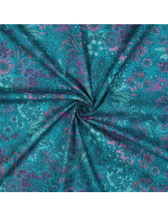 Cotton poplin fabric - Petrol blue flowers
