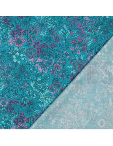 Cotton poplin fabric - Petrol blue flowers