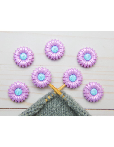 Bouchons stoppeurs de mailles pour aiguilles à tricoter - Marguerite violette